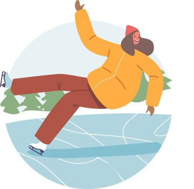 Sıkıntılı kadın buz pistinde düşüyor.