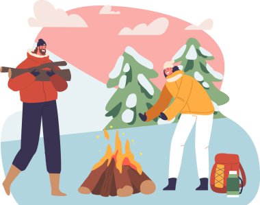 Aile yakma kış kamp ateşi