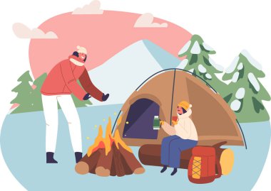 Anne oğul kış kampında.