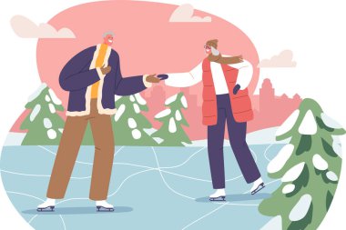 Yaşlı çift parkta buz pateni yapıyor.