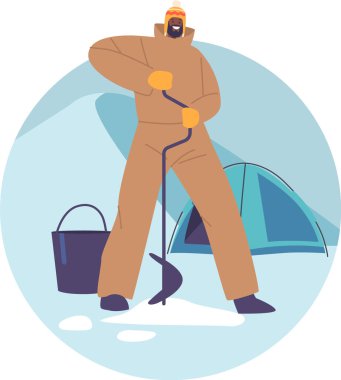 Balıkçı balıkçılık için buz çıkarıyor.