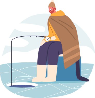 Kışın balık tutan adam.