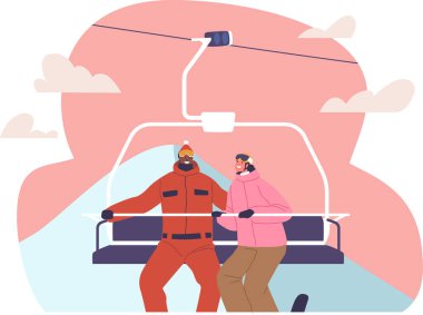 Mutlu çift kayak asansörü kullanıyor.