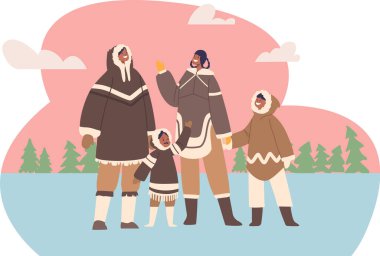 Mutlu Eskimo aileleri ve çocukları