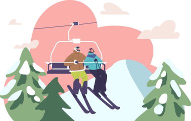 Kayak asansörüne binen çift.