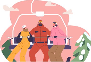 Mutlu aile kayak asansörü kullanıyor.