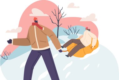 Karlı tepeden kayan bir çift