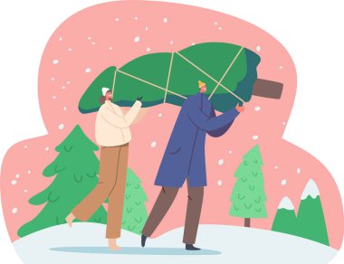 Köknar ağacı taşıyan aile çifti