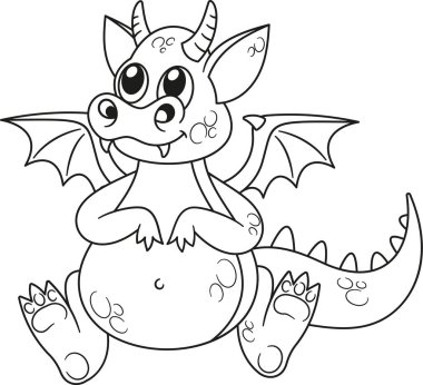 Komik siyah beyaz şişko ejderha.