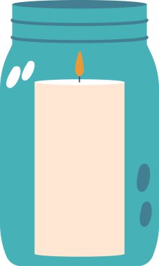 Cam kavanozda yanan mum.