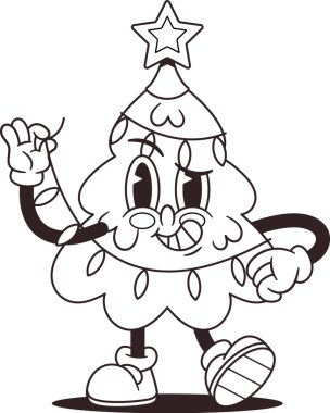 Çelenk takan retro Noel ağacı