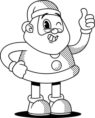 Noel Baba siyah-beyaz karakter baş parmak işareti yapıyor.