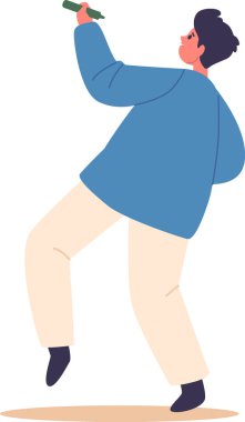 Heyecanlı çocuk duvarı dekore ediyor.