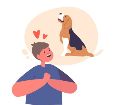 Çocuk köpek evcil hayvanı hayal ediyor.