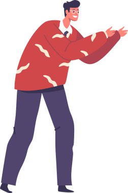 Çalışan adam heyecan gösteriyor.