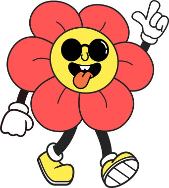 Komik papatya çiçeği dilini gösteriyor.