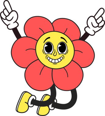 Pozitif kırmızı papatya çiçeği maskotu