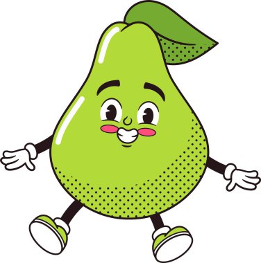 Şirin gülümseyen armut meyve maskotu.