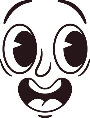 Heyecanlı karikatür yüz ifadesi.