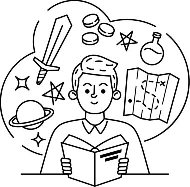 Erkek öğrenci siyah-beyaz bilimi öğreniyor.