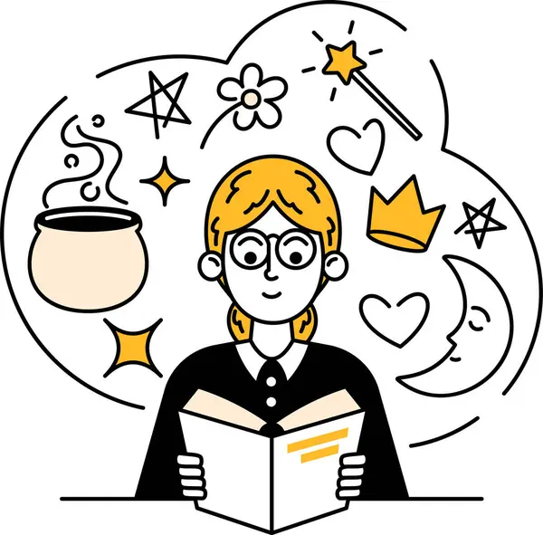 Öğrenci kız karalama karakteri çalışıyor