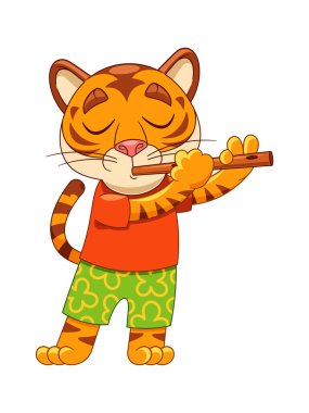 Şirin kaplan karakteri flüt çalıyor.