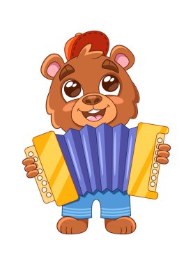 Çizgi film ayısı hayvan karakteri çalma düğmesi akordeonu