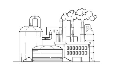 Hidrojen enerji üretimi fabrika siyah-beyaz elektrik üretimi