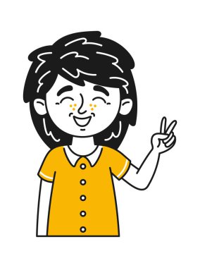 Mutlu, kendinden emin, gülümseyen okul çocuğu işaret tablosu çiziyor.