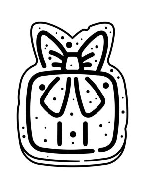 Noel hediyesi zencefilli ekmek siyah-beyaz renklendirme şablonu