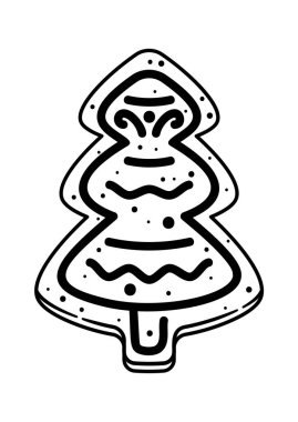 Noel ağacı boyalı zencefilli kurabiye siyah beyaz tasarım