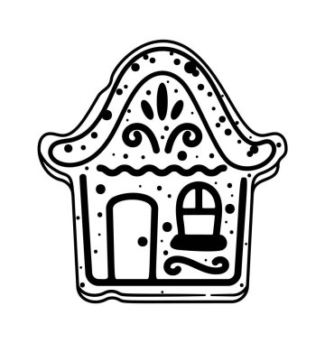 Noel zencefilli kurabiye evi boyama için siyah-beyaz