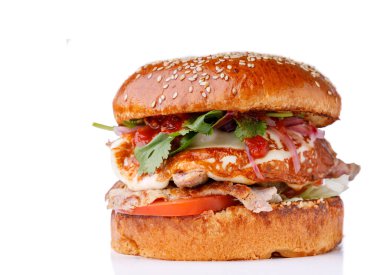 Restoran web sitesi menüsü 1 için domuz soslu kişniş ve tereyağlı Shashlik burger.