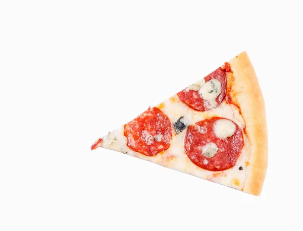 Fetta Pizza Con Formaggio Blu Salsiccia Isolata Sfondo Bianco Menu — Foto Stock