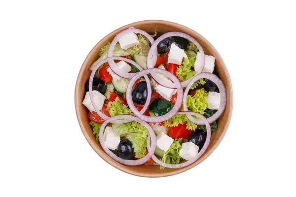 Griechischer Salat Für Online Speisekarte Restaurant Auf Weißem Hintergrund — Stockfoto