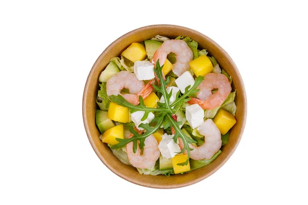 Salade Met Mango Garnalen Voor Online Restaurant Menu Witte Achtergrond — Stockfoto