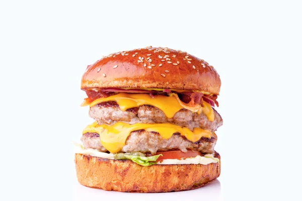 stock image Hamburger with two patties on white background for online restaurant menu