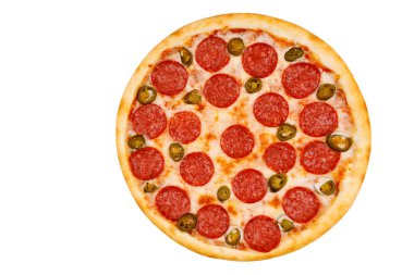 Çevrimiçi restoran menüsü için biberli biberli biberli pepperoni pizza.