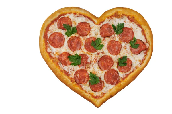 Herzförmige Pfefferoni Pizza Von Oben Für Online Speisekarte Restaurant Auf — Stockfoto