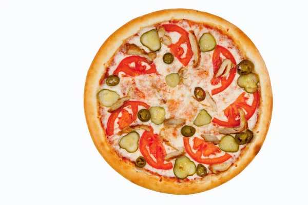 Çevrimiçi restoran menüsü için beyaz arka planda biberli Meksika pizzası.