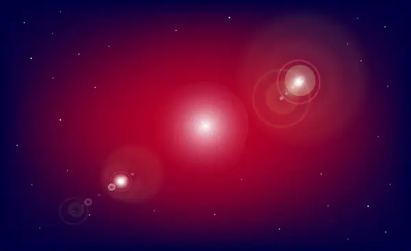  Kainatta yıldızlı ve yıldız tozlu bir nebulanın gerçekçi vektör çizimi ve karanlık gökyüzü arka planında ışık ve ışık halkası, kırmızı ve beyaz.