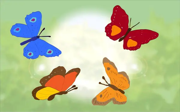 Kelebek, doğa arka planında izole edilmiş renkli sanat vektörü çizimi ayarladı