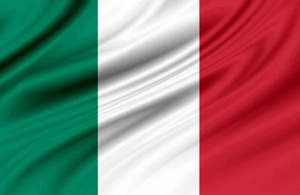 Flag of Italy blowing in the wind. Full page Italian flying flag. 3D illustration.