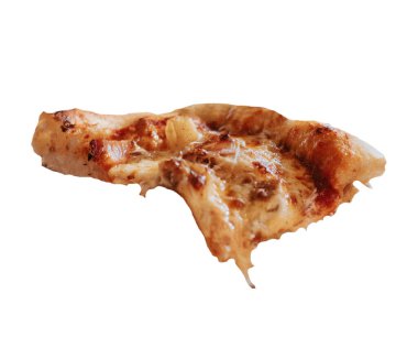 Beyaz zemin üzerinde Napoli pizzası, domates ve mozzarella peyniri izole edilmiş. Beyaz arka planda bir dilim pepperoni pizza. Mozzarella soslu pizza, domates sosu, kalın hamurlu ıspanak..