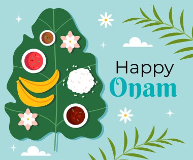 Diwali festivali vejetaryen yemekleri Kerala. Geleneksel Onam sadhya pirinç sabarı, Rasam, parippu dal curry ghee Pappadom Payasam muz yaprağı Onam Vishu Pongal 