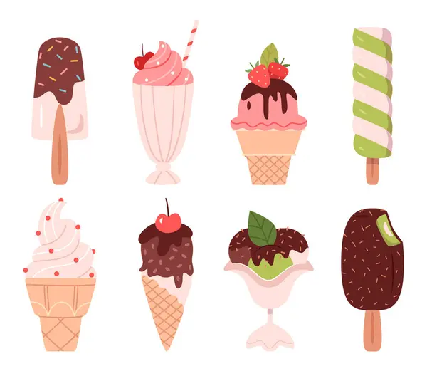 Waffle bardaklarında, külahlarda ve bardaklarda renkli dondurmalar..