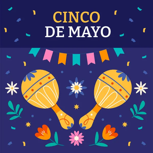 Cinco de Mayo Banner Maracas çiçekleri ve konfetiyle.