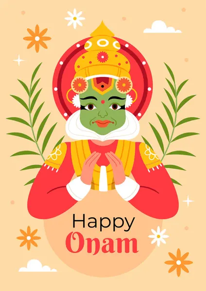 Güney Hindistan Kerala geleneksel kutlaması için onam festivali arka planı. Onam Kathakali dansçısı 