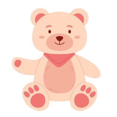 Oyuncak oyuncak ayı. Yumuşak, yumuşak oyuncaklar. Bej kahverengi ve pembe renkler..