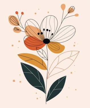 Çiçek duvar tasarım vektörü. Tablo baskıları, duvar kağıdı ve ev dekorasyonu için soyut sanat arkaplanı.